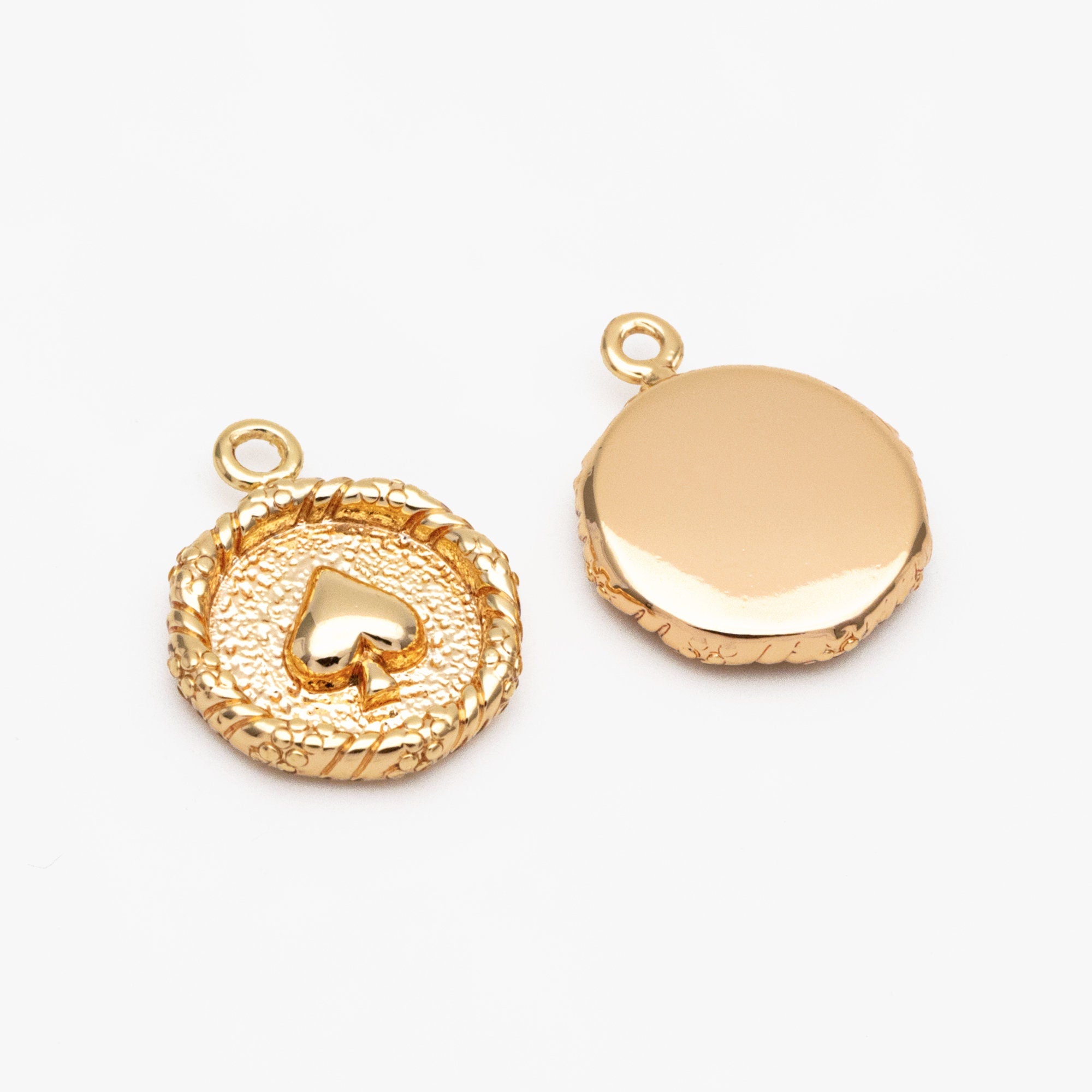 10pcs Gold Plated Brass Poker Charms: Heart/ Club/ Dimond/ Spade Card Pendants (GB-3587)